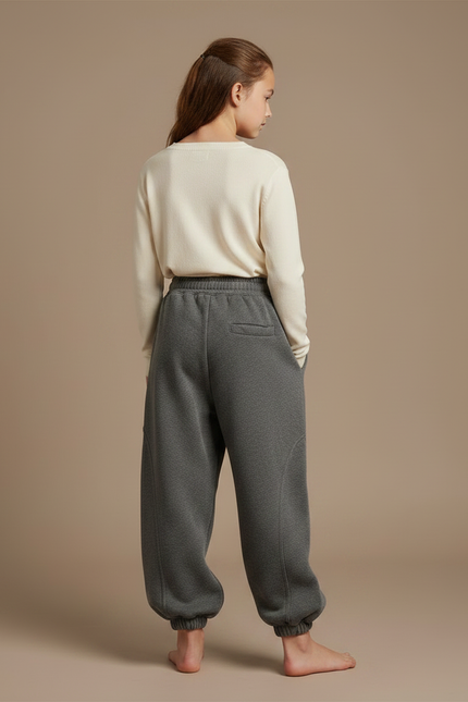 Pantalon Gris Molletonné Imprimé Lettres Ample Enfant - vue 2
