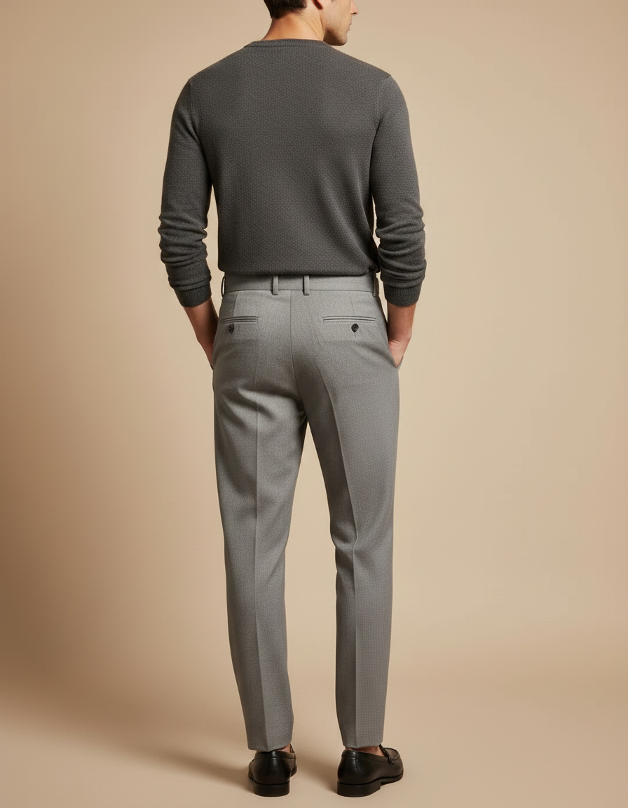 Pantalon Gris Plissé Taille Haute Habillé Élégant - Gabardine - vue 2