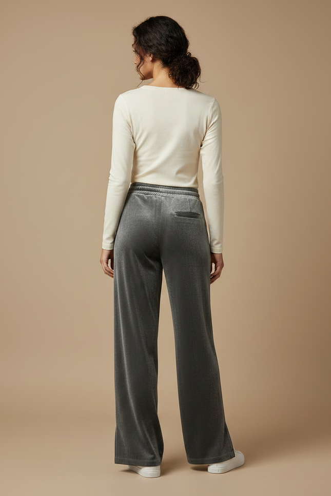Pantalon Gris Velours Ample Décontracté Femme - vue 2