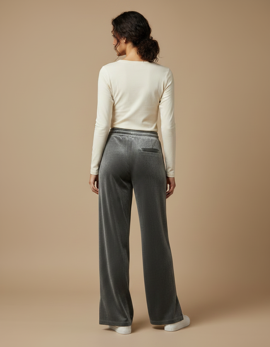 Pantalon Gris Velours Ample Décontracté Femme - vue 2