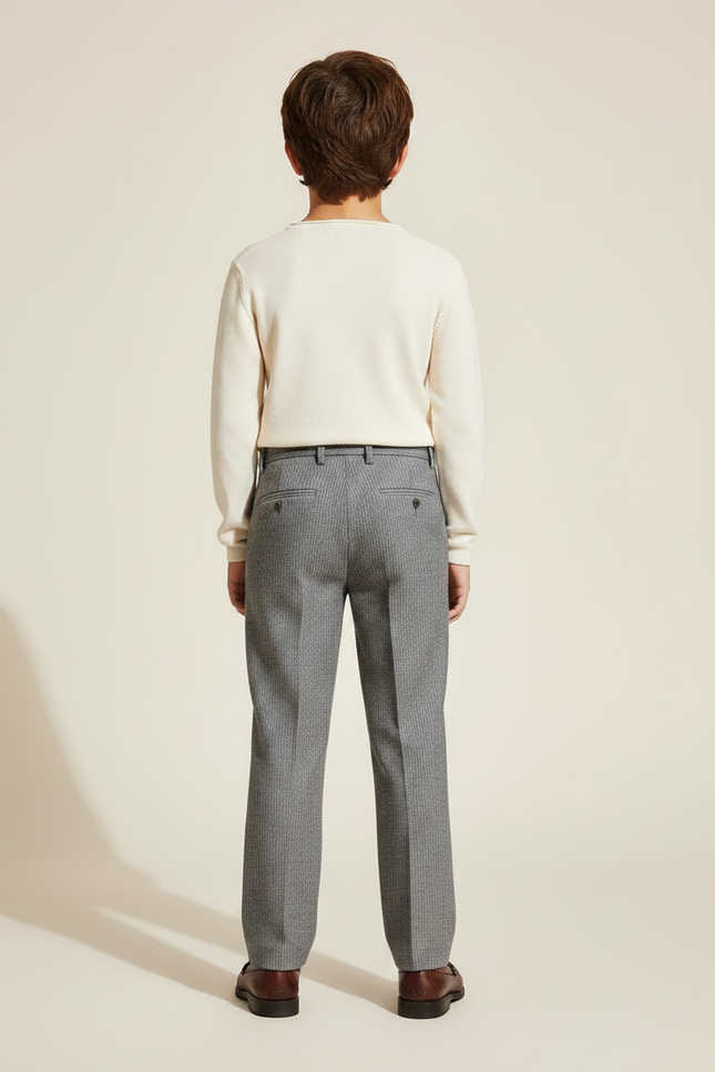 Pantalon Gris Chevrons Plissé Élégant Classique Enfant - Tweed - vue 2