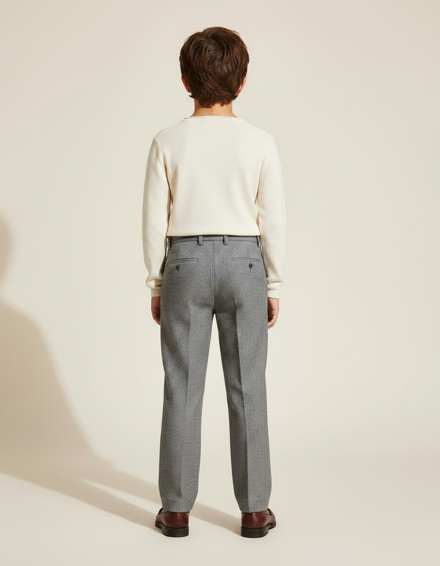 Pantalon Gris Chevrons Plissé Élégant Classique Enfant - Tweed - vue 2