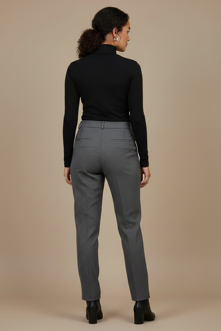 Pantalon Gris Habillé Taille Haute Slim Femme - Gabardine - vue 2