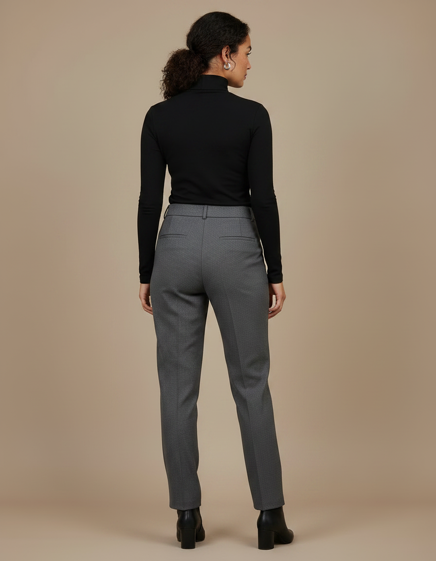 Pantalon Gris Habillé Taille Haute Slim Femme - Gabardine - vue 2