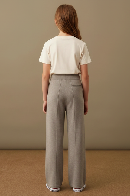 Pantalon Gris Tricoté Ample Cordon Fille Mode - Maille - vue 2