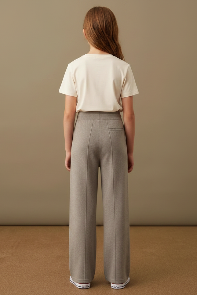 Pantalon Gris Tricoté Ample Cordon Fille Mode - Maille - vue 2