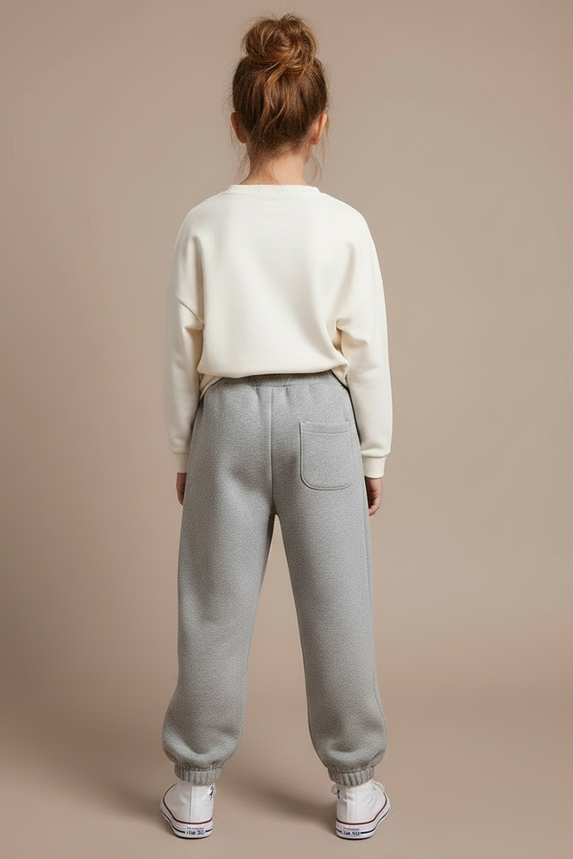Pantalon Gris Jogging Molletonné Brodé Enfant Décontracté - vue 2