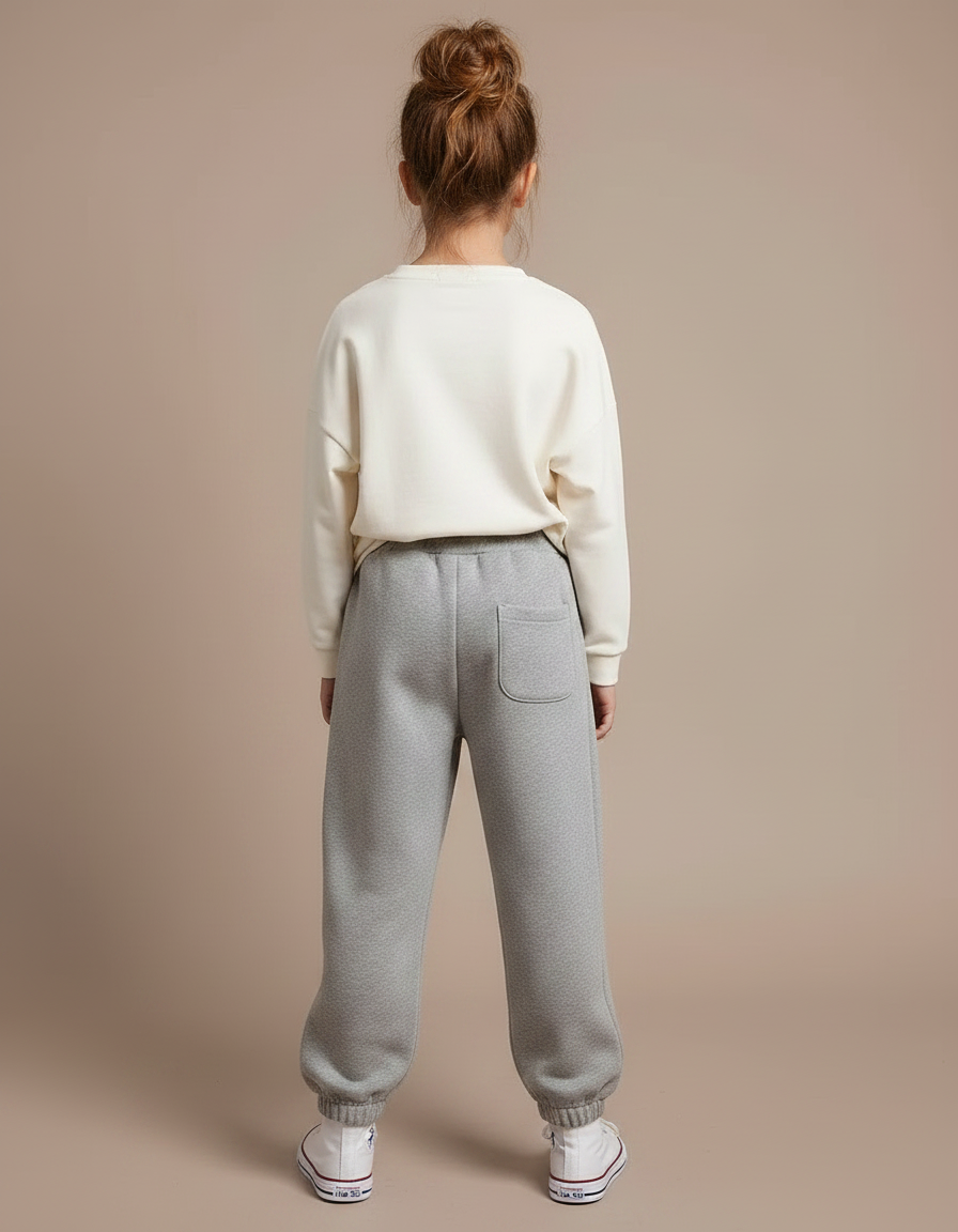 Pantalon Gris Jogging Molletonné Brodé Enfant Décontracté - vue 2