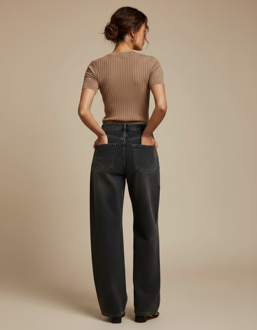 Pantalon Gris Large Délavé, Taille Haute, Streetwear - Jean - vue 2