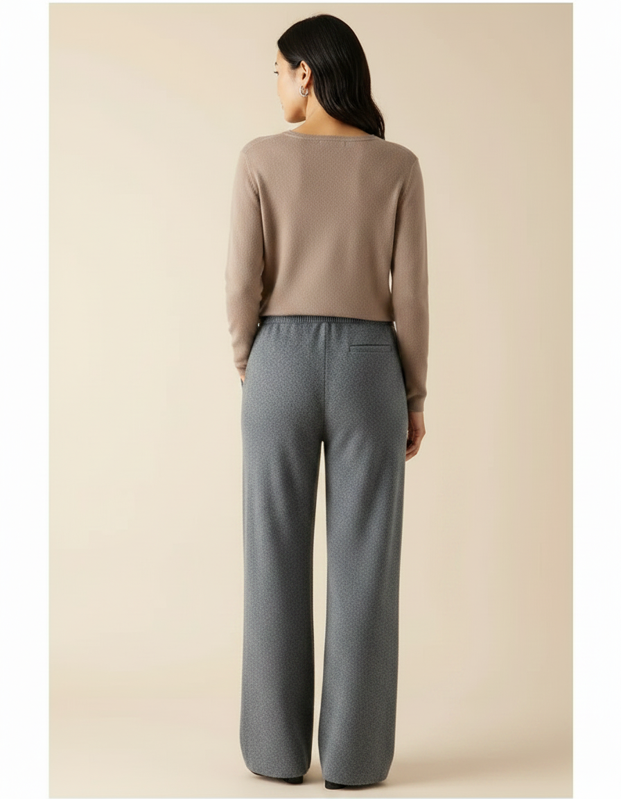 Pantalon Gris Ample Tricoté Doux Confortable Femme - Maille - vue 2