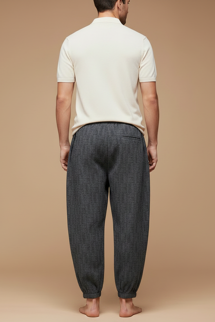 Pantalon Gris Harem Motif Géométrique Décontracté Homme - Coton - vue 2
