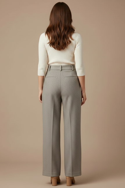 Pantalon Gris Large Taille Haute Texturé Élégant - Tweed - vue 2