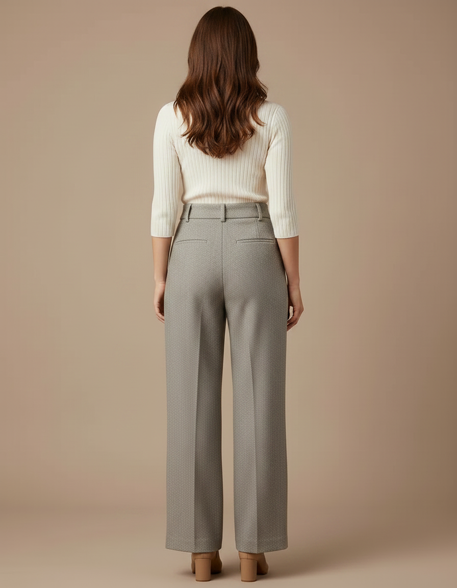Pantalon Gris Large Taille Haute Texturé Élégant - Tweed - vue 2