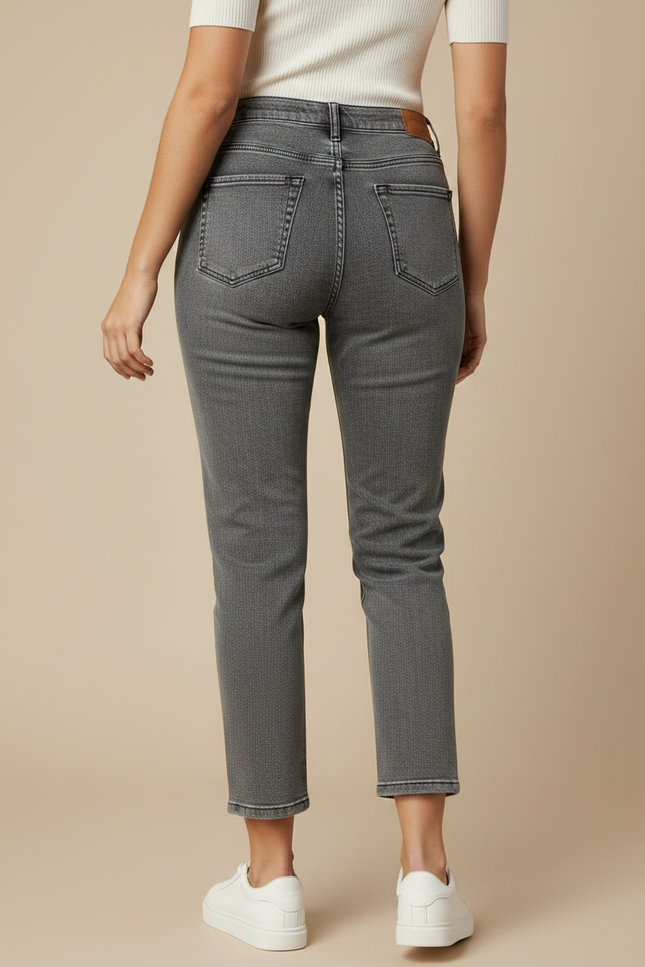 Pantalon Gris Délavé Droit Taille Haute Femme - Jean - vue 2