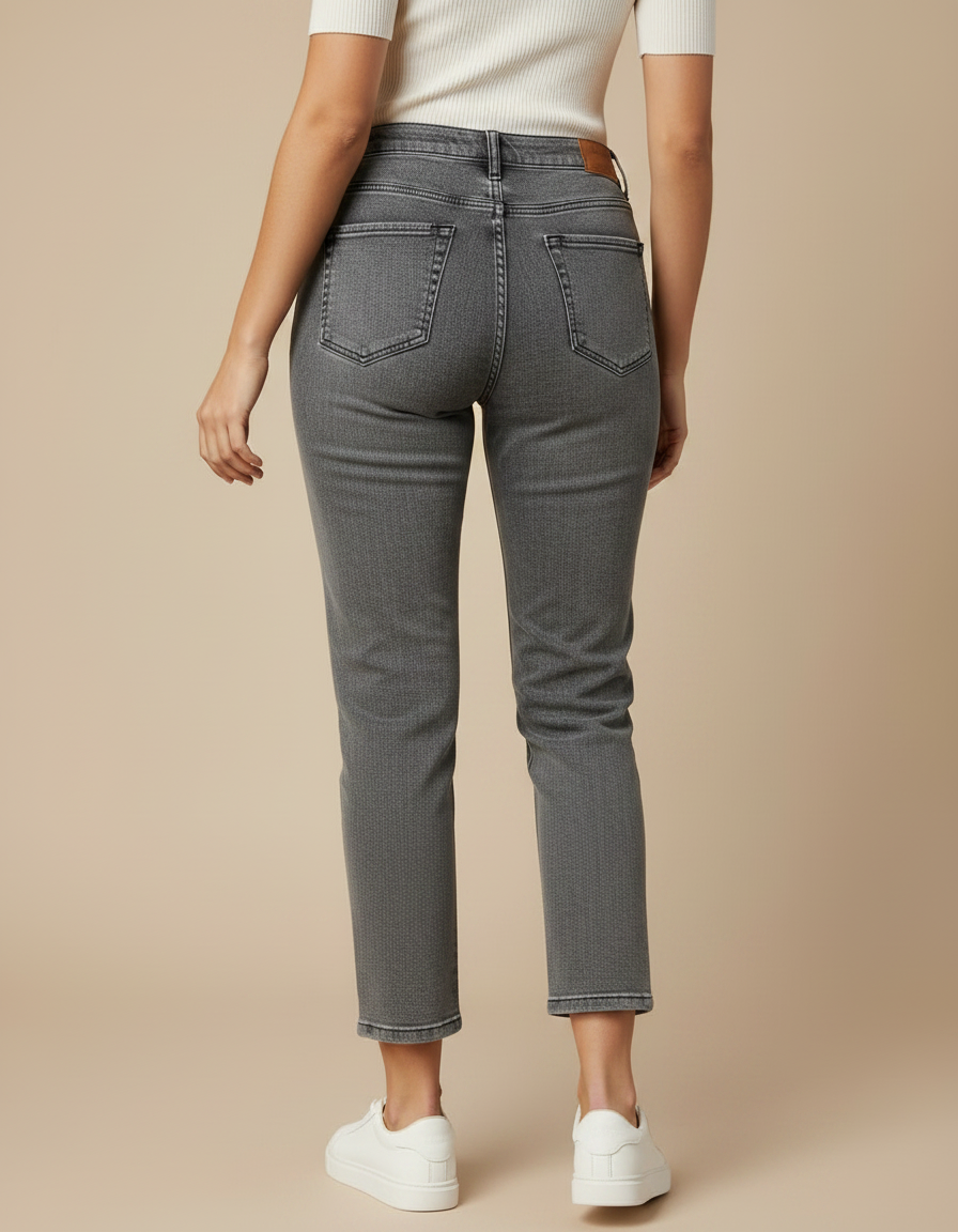 Pantalon Gris Délavé Droit Taille Haute Femme - Jean - vue 2