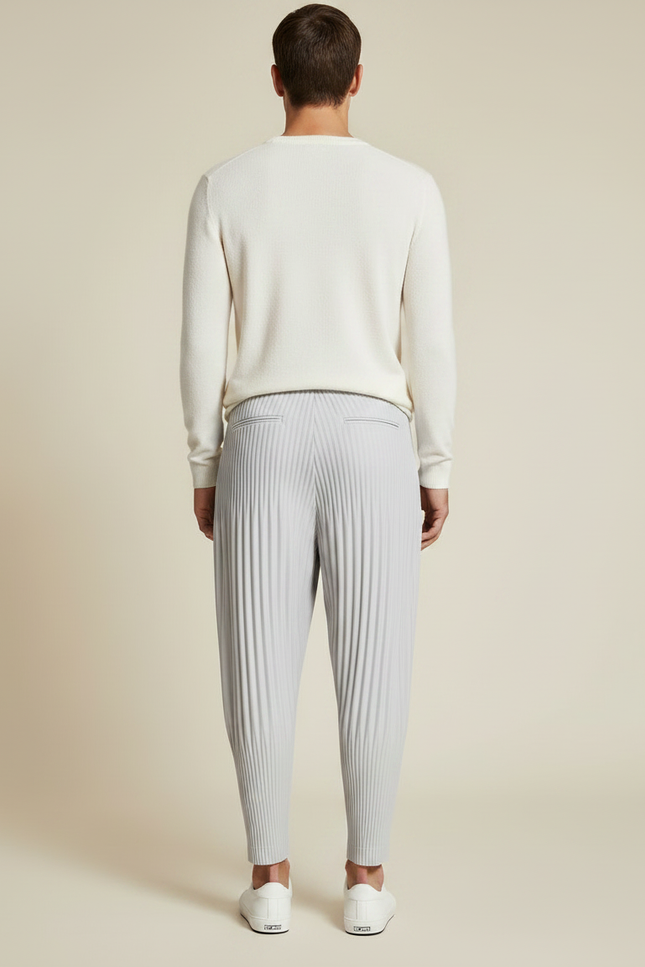 Pantalon Gris Plissé Ample Décontracté Homme - Polyester - vue 2