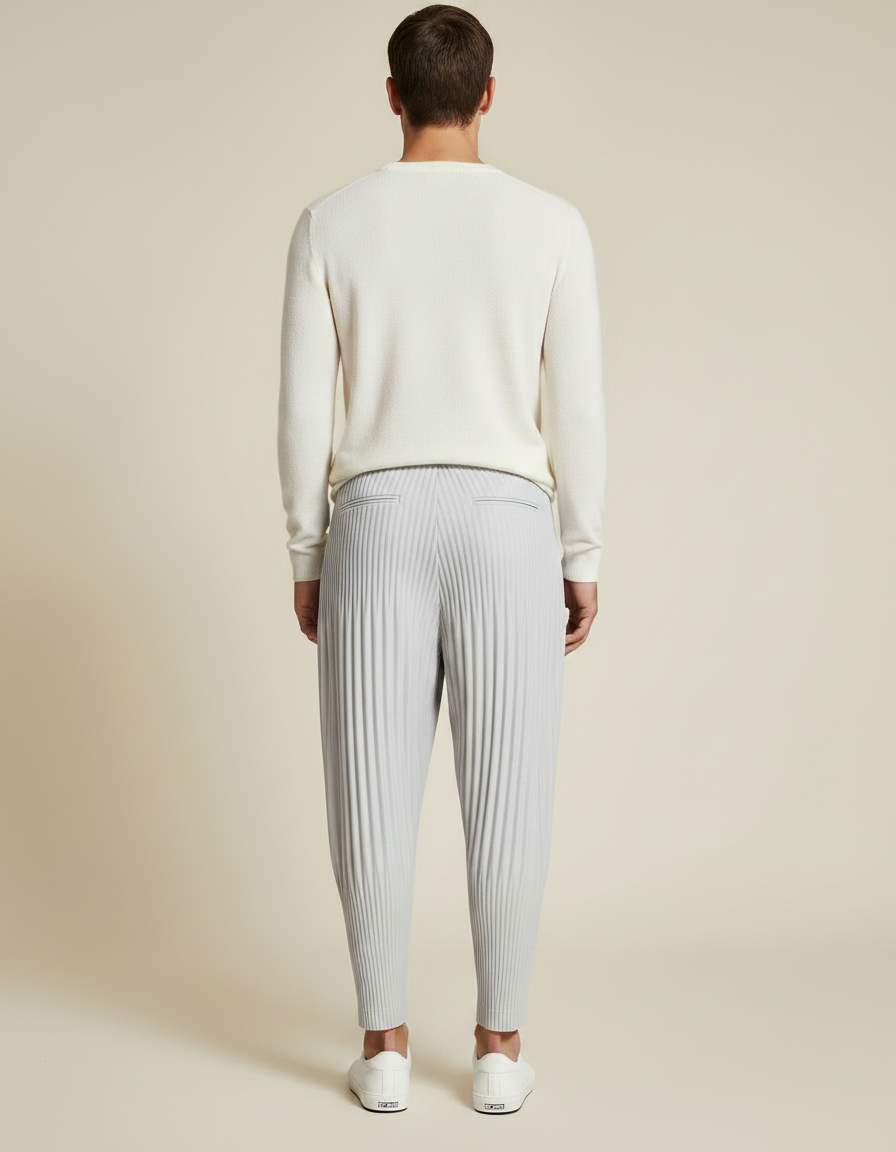 Pantalon Gris Plissé Ample Décontracté Homme - Polyester - vue 2