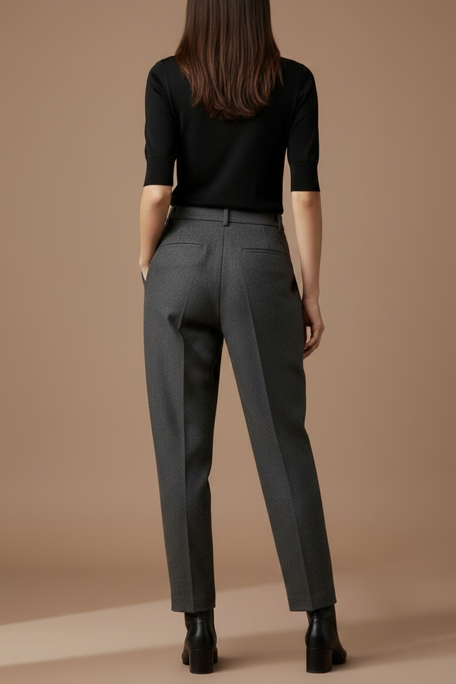 Pantalon Gris Plissé Ample Texturé Élégant Femme - Laine - vue 2