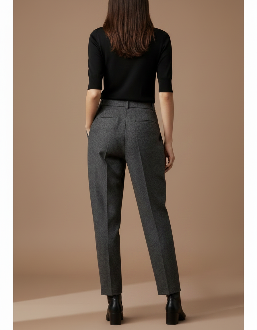 Pantalon Gris Plissé Ample Texturé Élégant Femme - Laine - vue 2