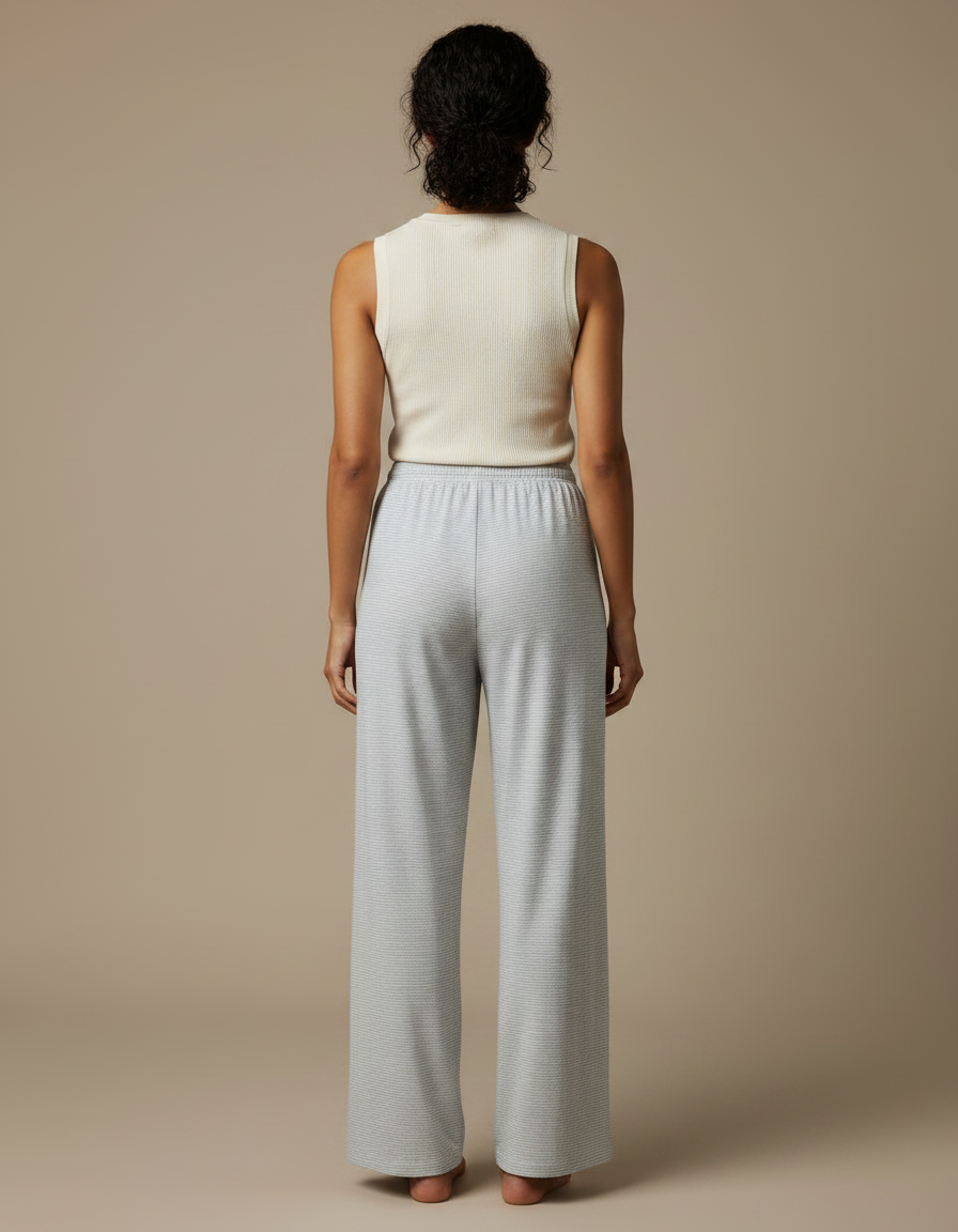 Pantalon Gris Rayé Ample Cordon Décontracté - Maille - vue 2