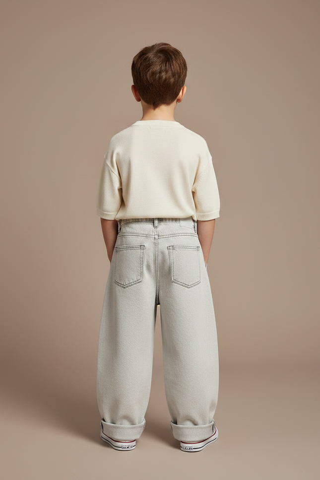 Pantalon Gris Large Ample Décontracté Enfant Garçon - Jean - vue 2