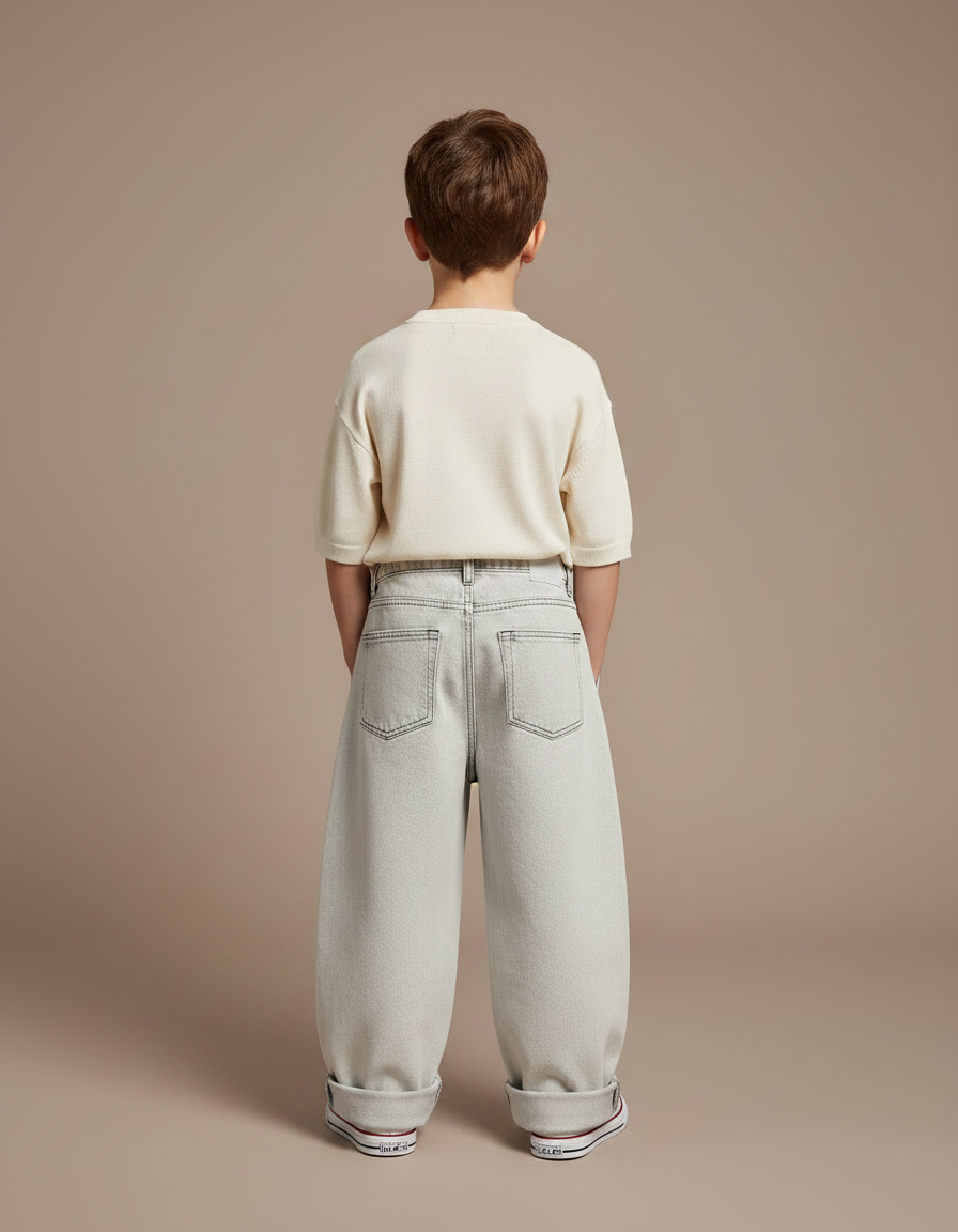 Pantalon Gris Large Ample Décontracté Enfant Garçon - Jean - vue 2