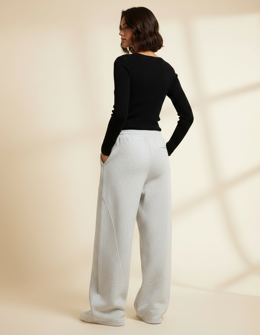 Pantalon Gris Sport Ample Décontracté Confortable Femme - Molleton - vue 2
