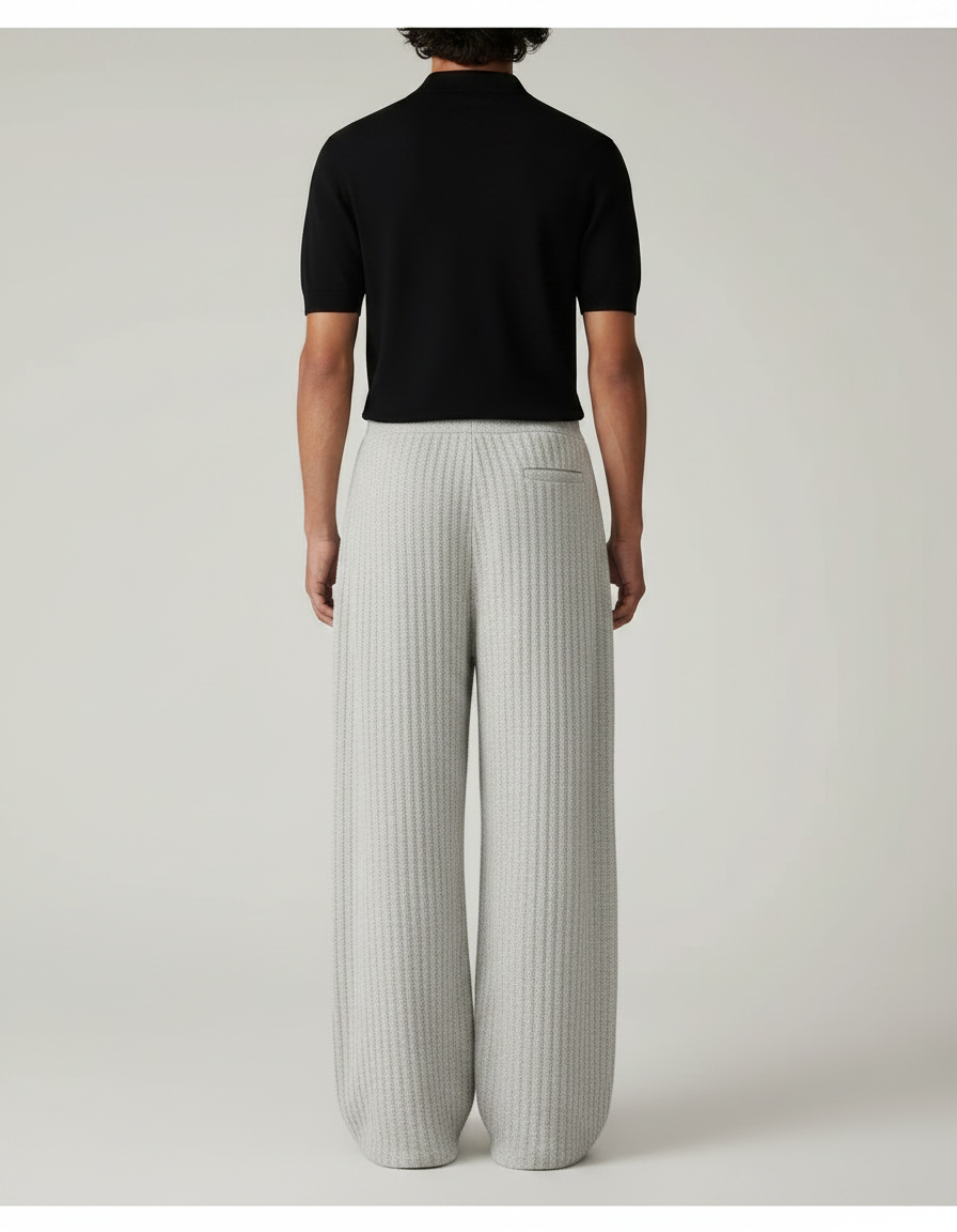 Pantalon Gris Large Plissé Décontracté Confortable Homme - Maille - vue 2