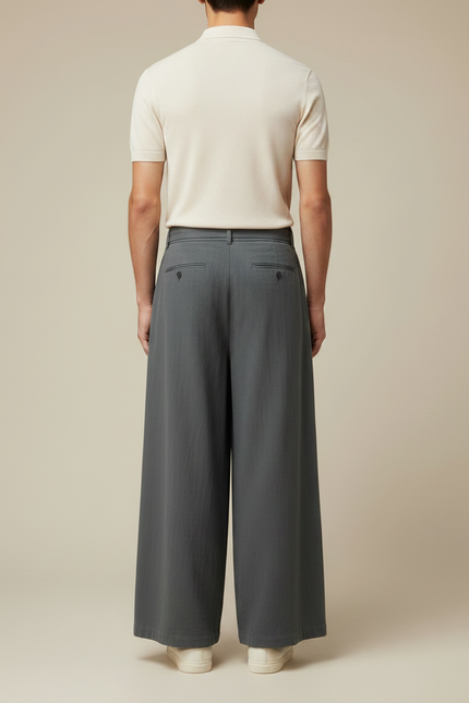 Pantalon Gris Ample Décontracté Cordon Fluide Homme - Viscose - vue 2