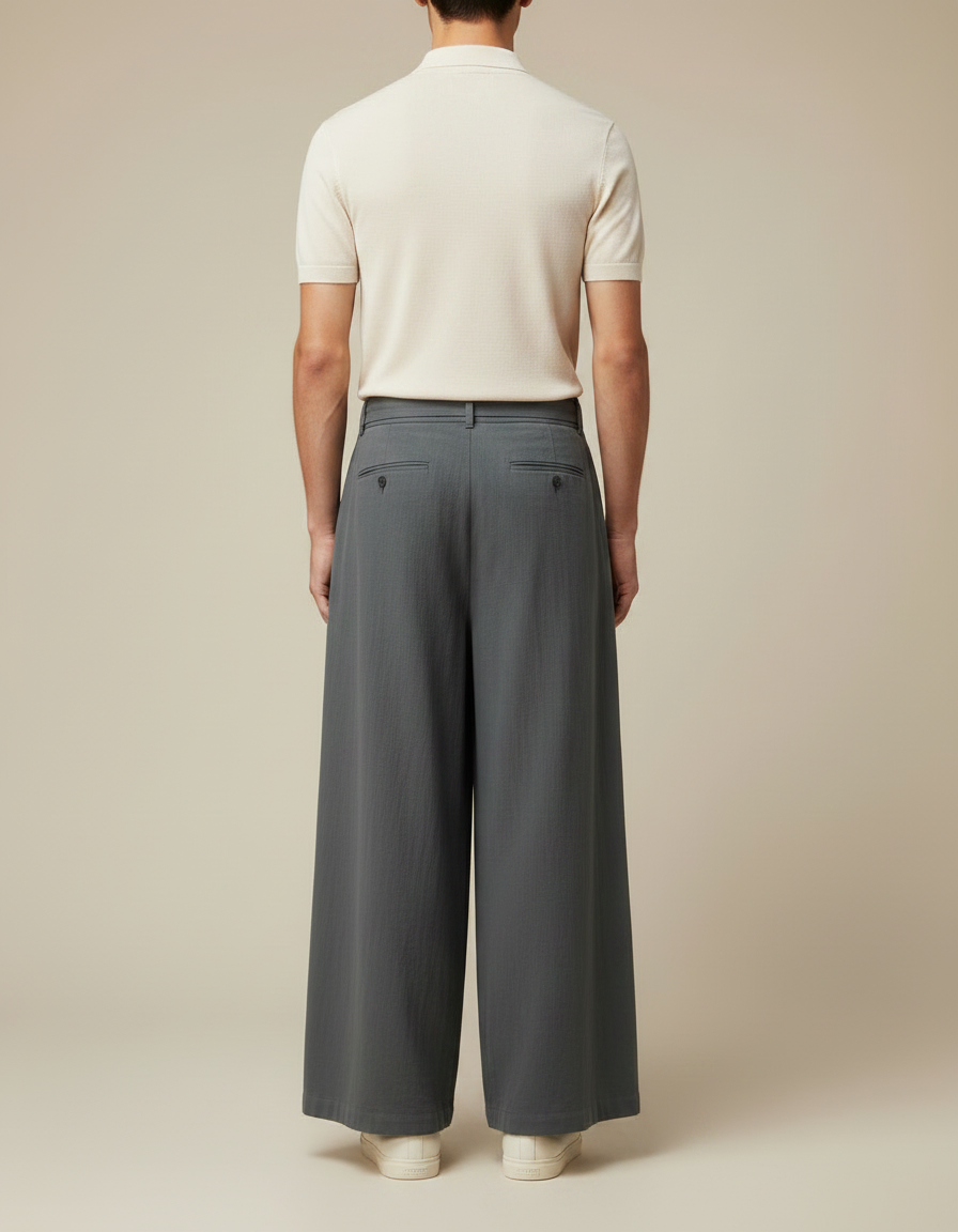 Pantalon Gris Ample Décontracté Cordon Fluide Homme - Viscose - vue 2