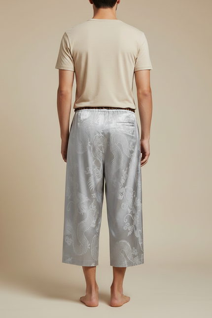 Pantalon Gris Satiné Dragon Ample Homme Décontracté - vue 2
