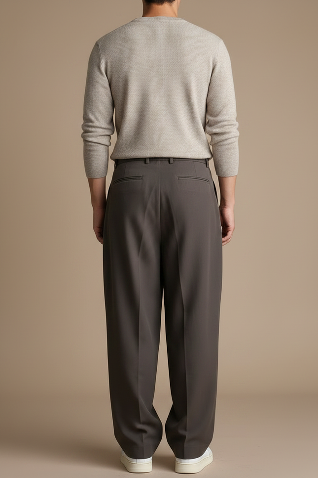 Pantalon Gris Plissé Ample Décontracté Élégant Homme - Gabardine - vue 2