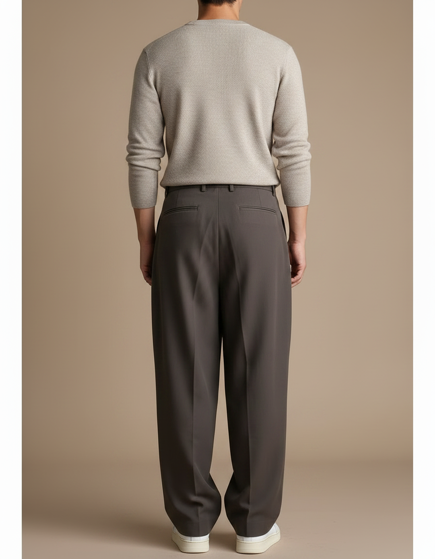Pantalon Gris Plissé Ample Décontracté Élégant Homme - Gabardine - vue 2