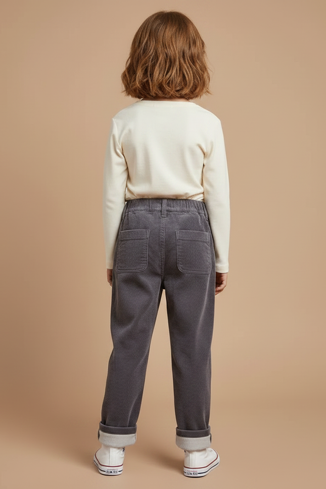 Pantalon Gris Côtelé Enfant Décontracté Confortable - Cordé - vue 2