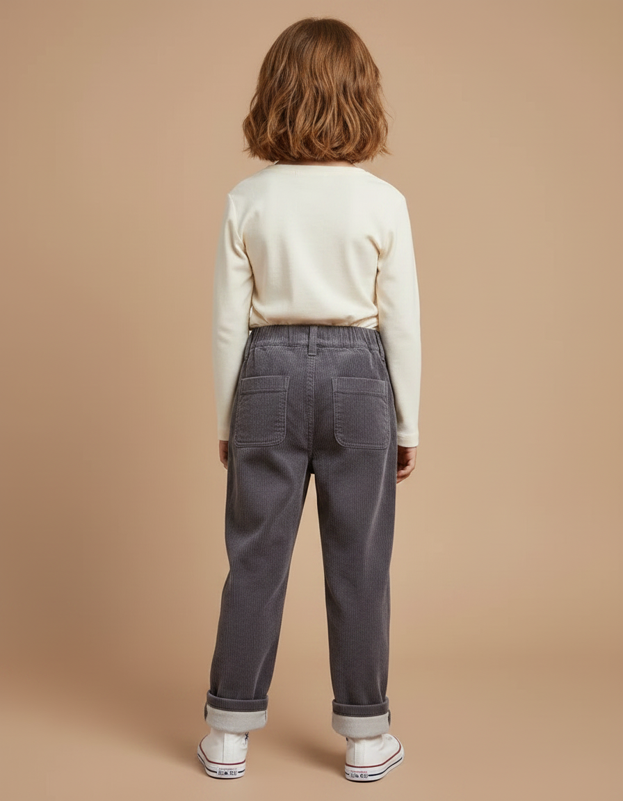 Pantalon Gris Côtelé Enfant Décontracté Confortable - Cordé - vue 2