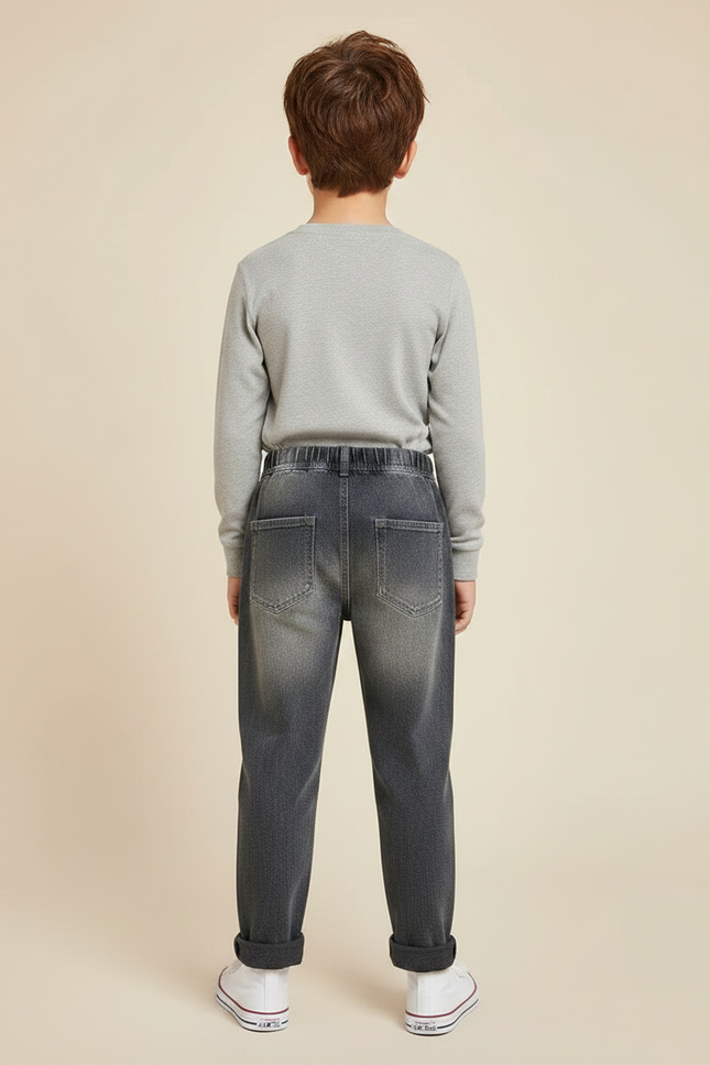Pantalon Gris Délavé Ample Taille Élastique Garçon - Jean - vue 2