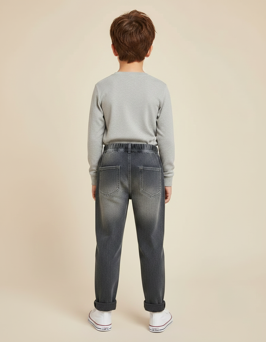 Pantalon Gris Délavé Ample Taille Élastique Garçon - Jean - vue 2