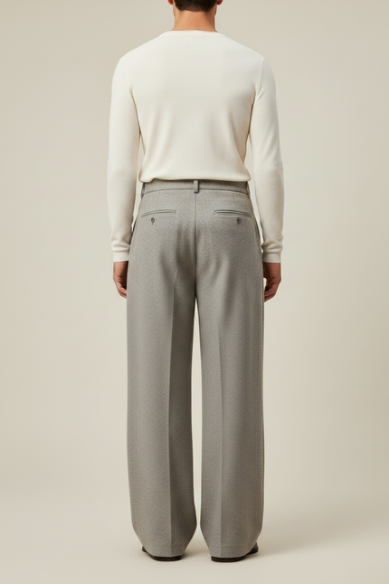 Pantalon Gris Laine Drapé Ample Élégant Homme - vue 2