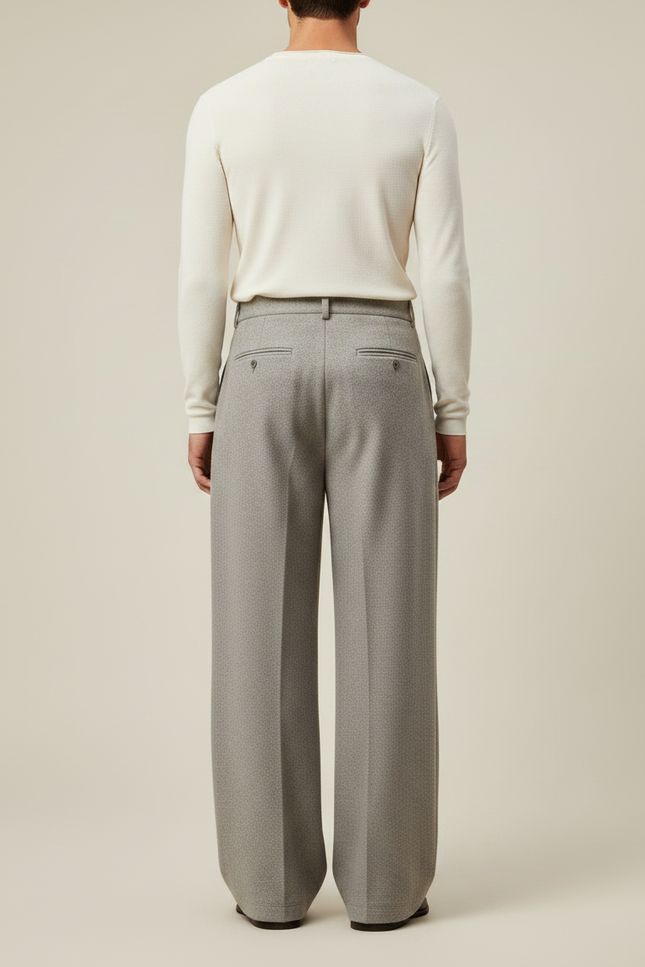 Pantalon Gris Laine Drapé Ample Élégant Homme - vue 2