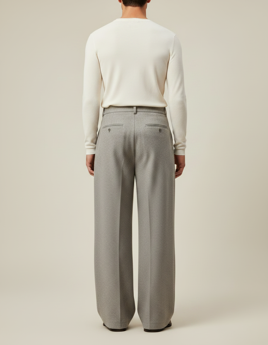Pantalon Gris Laine Drapé Ample Élégant Homme - vue 2