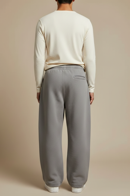 Pantalon Gris Large Molletonné Confortable Décontracté Cordon - vue 2