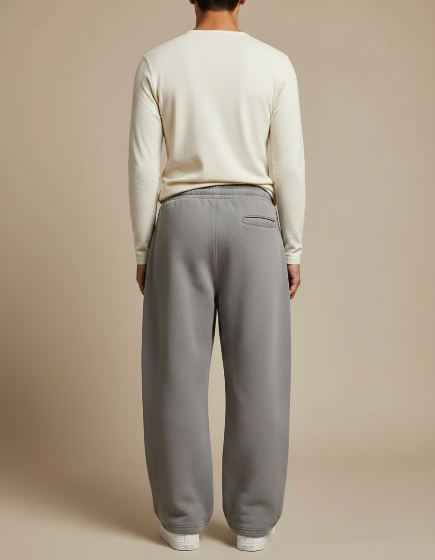 Pantalon Gris Large Molletonné Confortable Décontracté Cordon - vue 2