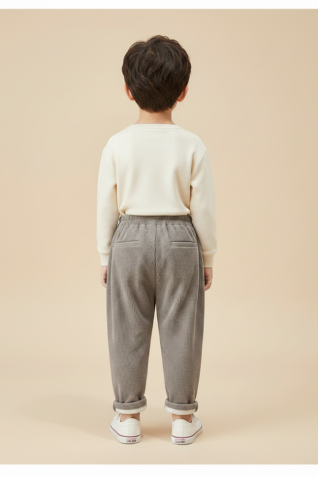 Pantalon Gris Côtelé Hiver Chaud Enfant - Cordé - vue 2