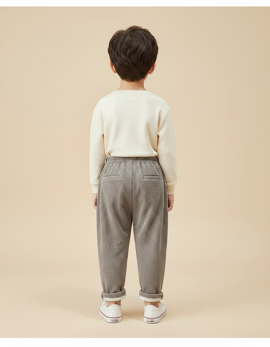 Pantalon Gris Côtelé Hiver Chaud Enfant - Cordé - vue 2