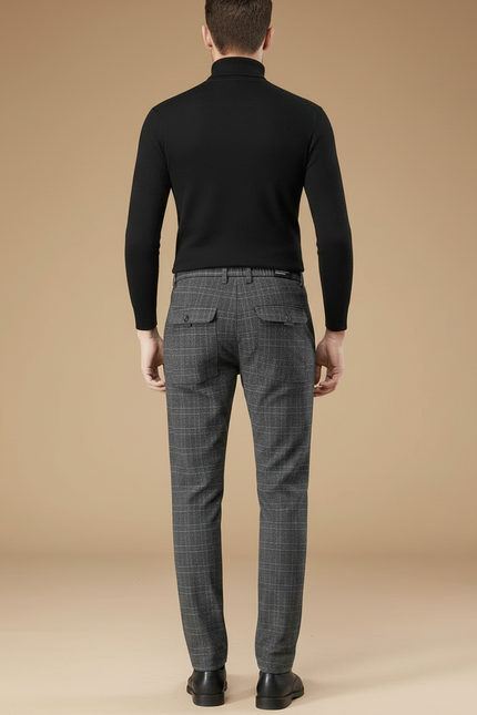 Pantalon Gris À Carreaux Droit Élégant Homme - Laine - vue 2