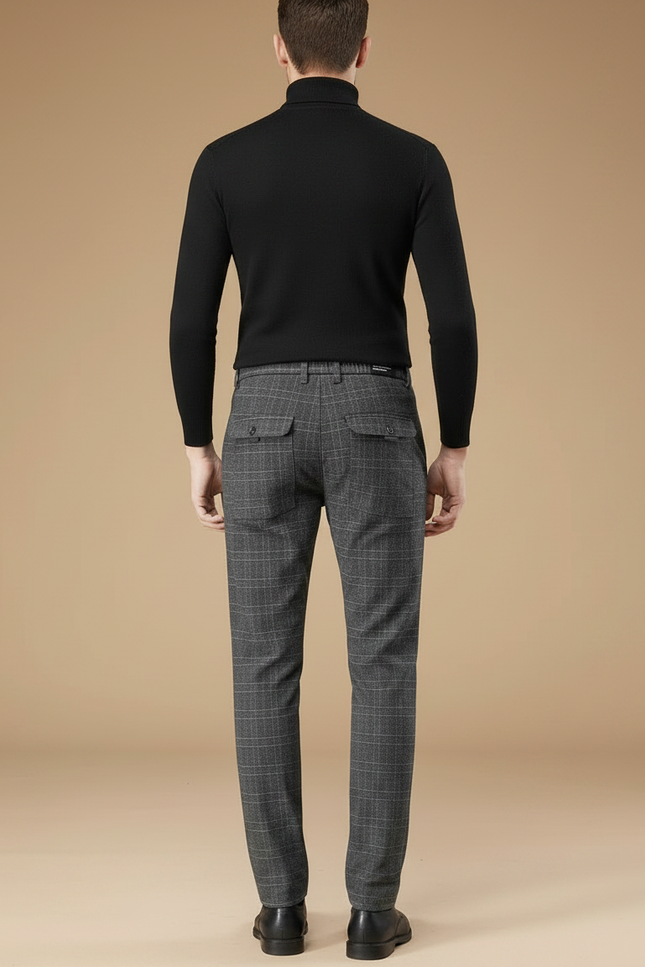 Pantalon Gris À Carreaux Droit Élégant Homme - Laine - vue 2