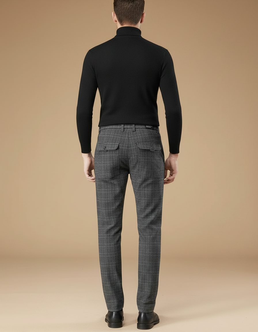 Pantalon Gris À Carreaux Droit Élégant Homme - Laine - vue 2