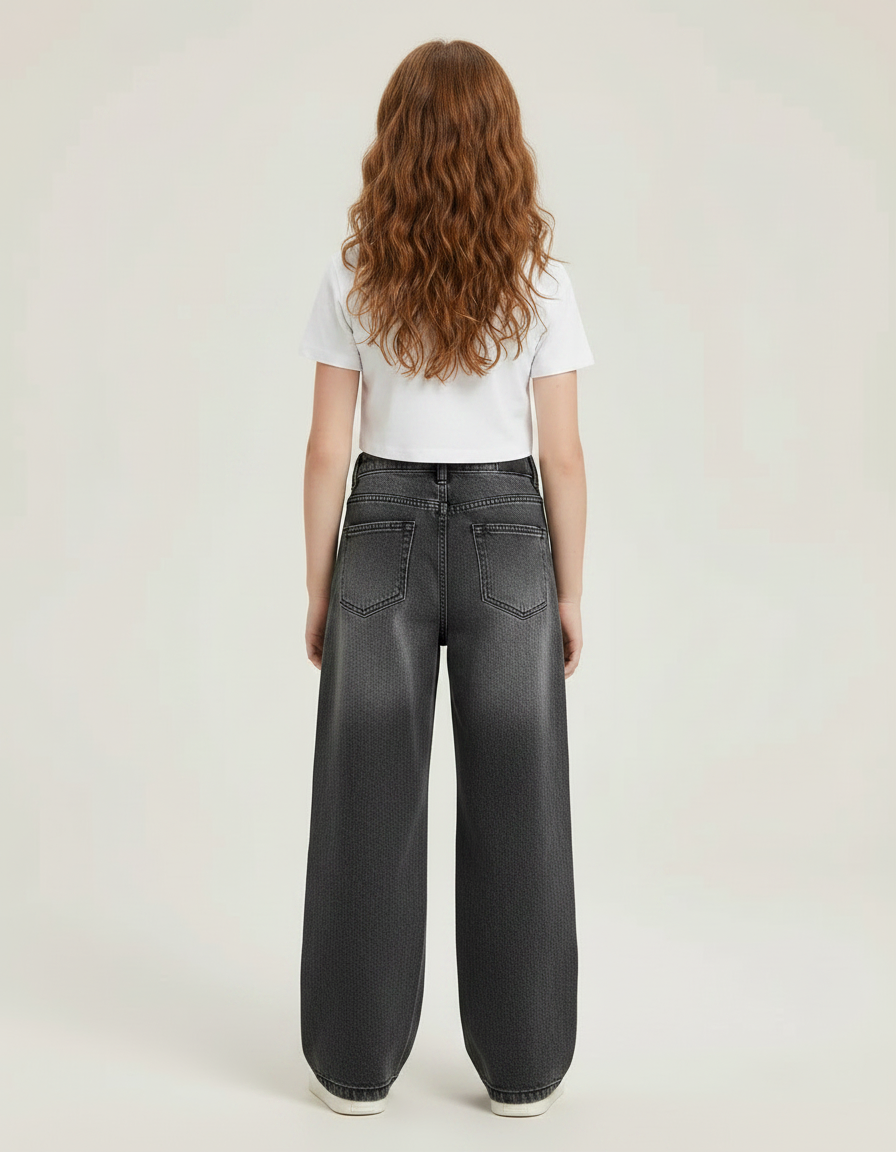 Pantalon Gris Jean Ample Déchiré Fille - vue 2
