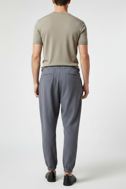 Pantalon Gris Coton Lin Ample Décontracté Homme - vue 2