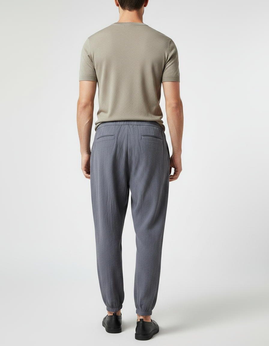 Pantalon Gris Coton Lin Ample Décontracté Homme - vue 2